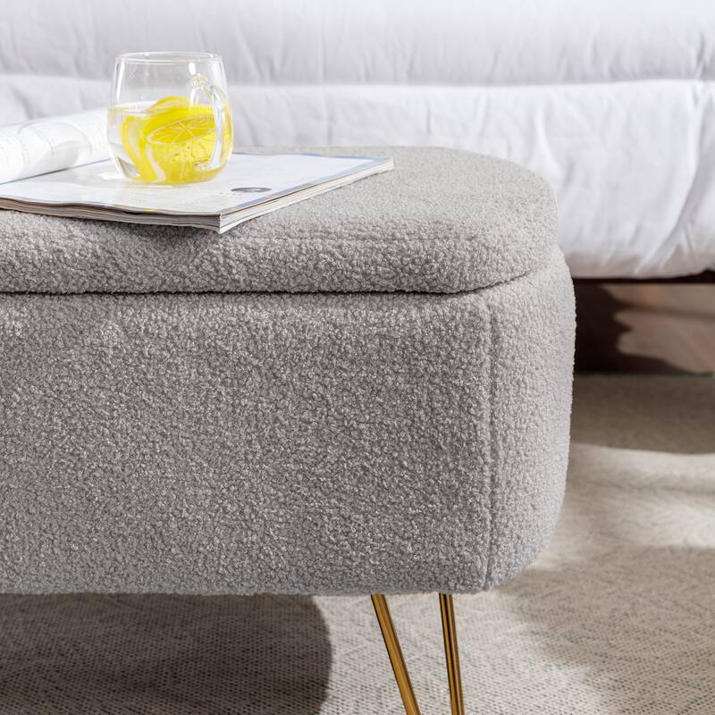Oval Storage Ottoman Bench with Gold Legs by GDFStudio - 39.37"L x15.75"W x 15.50"H