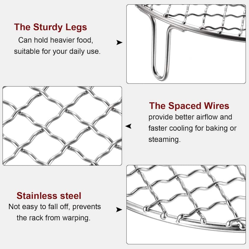 Round Cooking Rack 11.6" Stainless Steel Cross Wire Barbecue Grill W 50mm Legs - 11.6 Inch