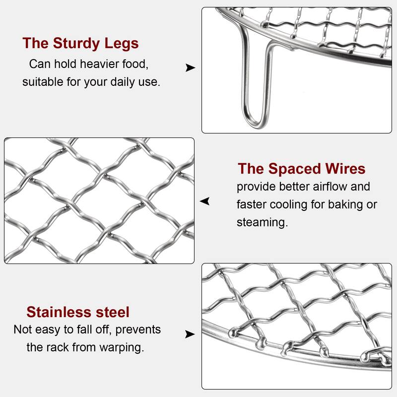 Round Cooking Rack 8.3" Stainless Steel Cross Wire Barbecue Grill W 50mm Legs - 8.3 Inch