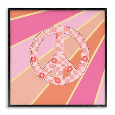Stupell Beaming Floral Peace Symbol Framed Giclee Art Design By Jesse Keith
