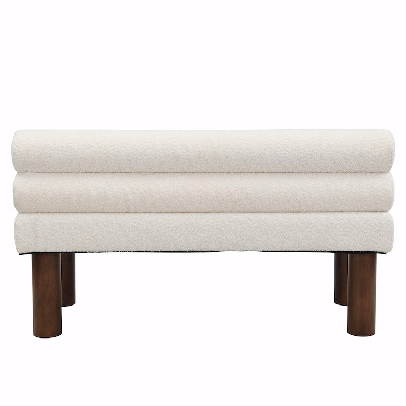 Boucle Fabric Dining Bench - Rubber Wood Legs