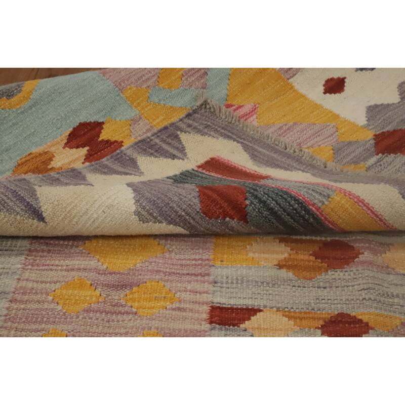 Hand Woven Oriental 100% Wool Carpet Southwestern Tribal Multi-Colored Kilim Runner Rug - 11' 2'' X 2' 6''