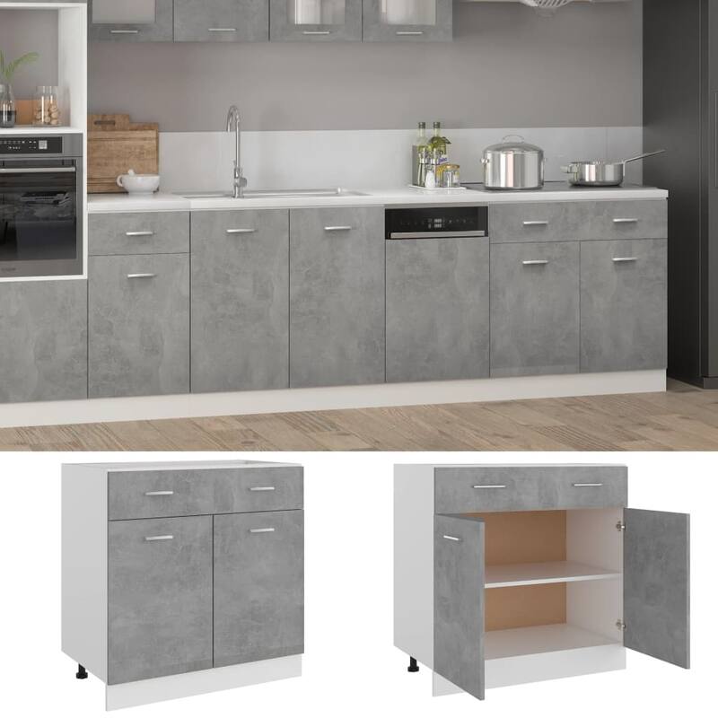 vidaXL Kitchen Cabinet Storage Cupboard Under Sink Organizer Engineered Wood - 31.5" x 18.1" x 32.1" - Concrete Gray