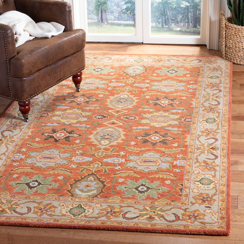 SAFAVIEH Handmade Heritage Dot Daisy Traditional Oriental Wool Rug - 7' 6" x 9' 6" - Rust/Beige - Runner/Rectangle