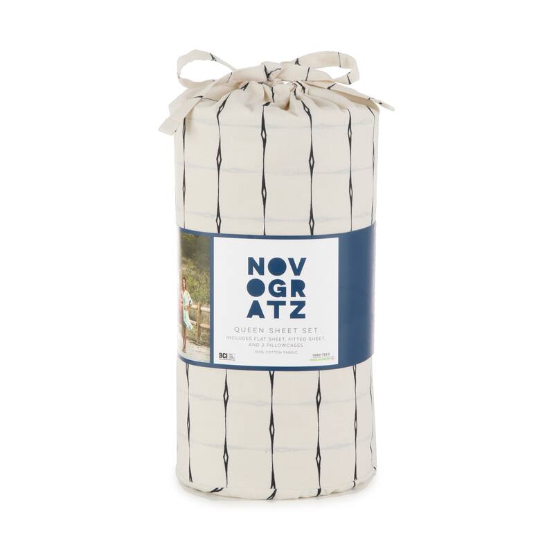 Novogratz by Utica Vintage Stripe Waverly White Sheet Set
