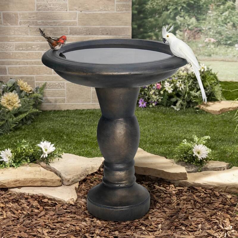 22" H Outdoor Concrete Bird Bath - Perfect for Adding Interest to Garden, Patio, Backyard, Porch and Deck