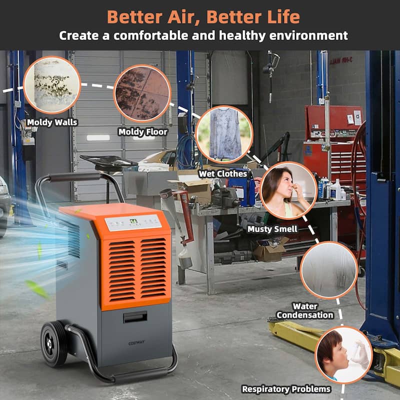 Costway 163-Pint Portable Commercial Dehumidifier with Water Tank & - 25'' x 17.5''x 31''