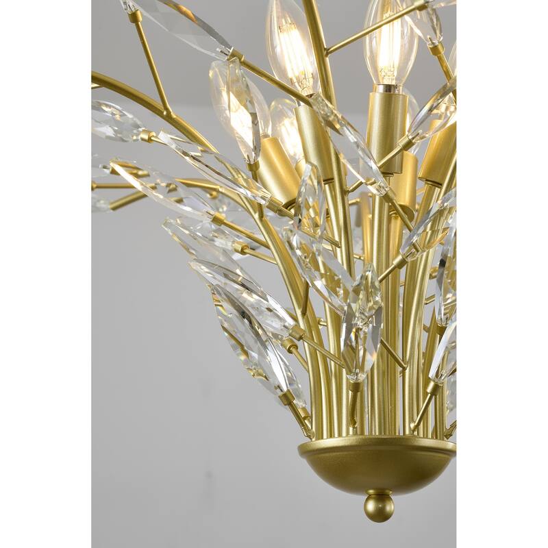 7-Light Gold Branch Chandelier With Clear Crystal Accents