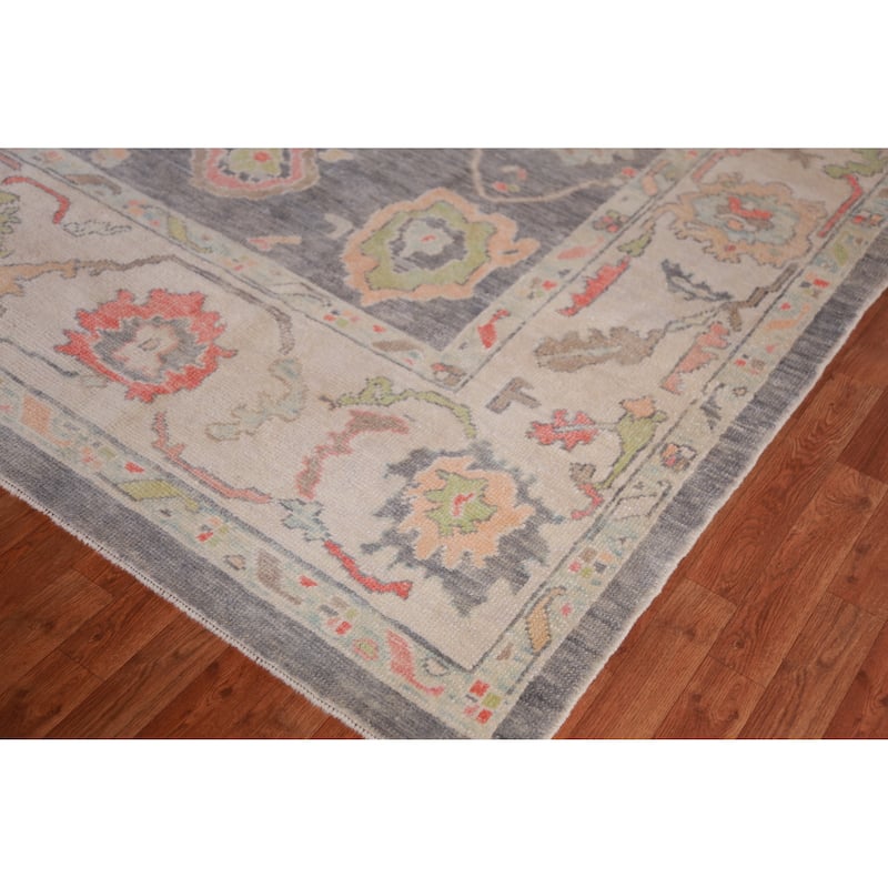 Hand Knotted Oriental 100% Wool Carpet Transitional All-Over Greys & Charcoal Oushak Area Rug - 14' 3'' X 10' 0''
