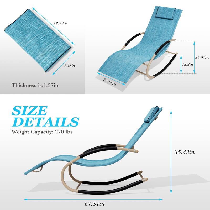 Outdoor Patio Rocking Chair Curved Rocker Chaise Lounge Chair with Pillow