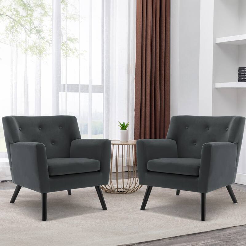 Velvet Upholstered Armchair Tufted Accent Chair, Set of 2 - 30.71"H x 28.35" W x 27.56"D