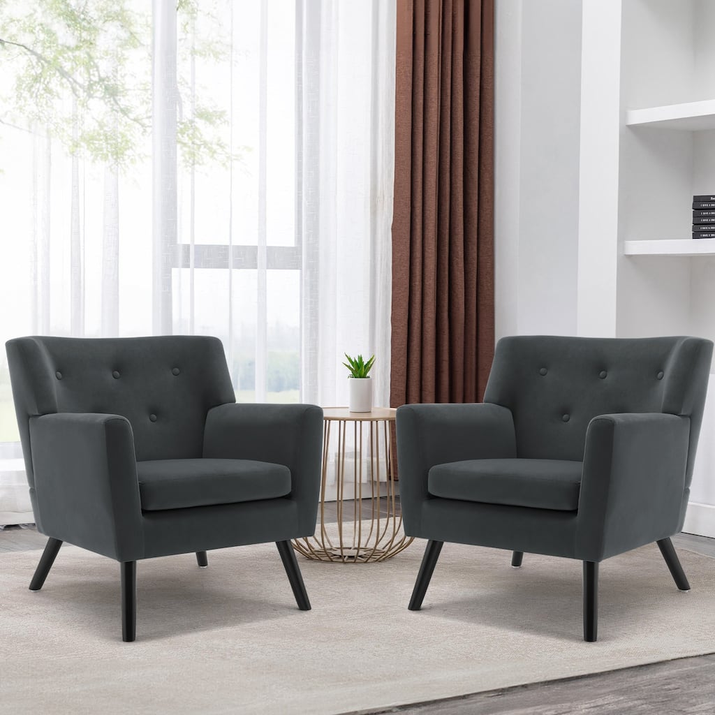 Velvet Upholstered Armchair Tufted Accent Chair, Set of 2 - 30.71"H x 28.35" W x 27.56"D