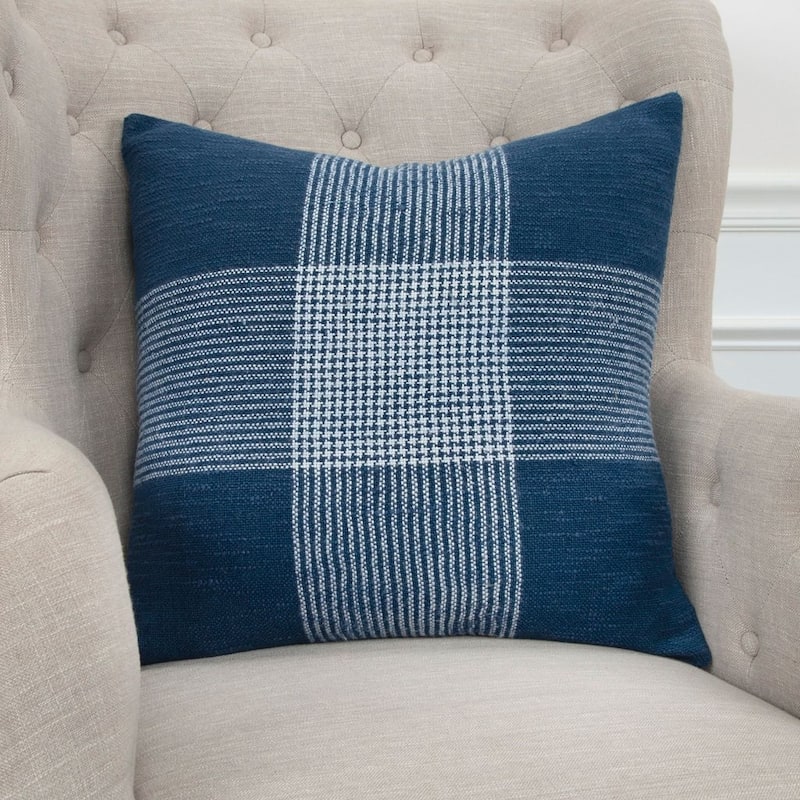 Rizzy Home Plaid Indigo/White Decorative Down Filler Pillow - 20"x20"