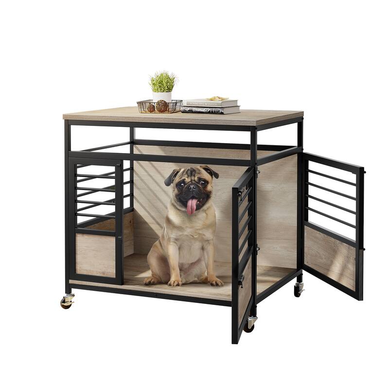 Moasis 24"/31"/39" Wooden Dog Crate Kennel End Table Furniture - 31" - Beige Gray