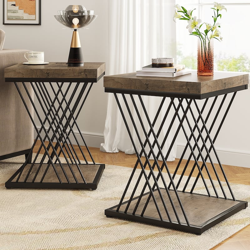 19.68-inch Square Side End Table with Metal Frame for Living Room