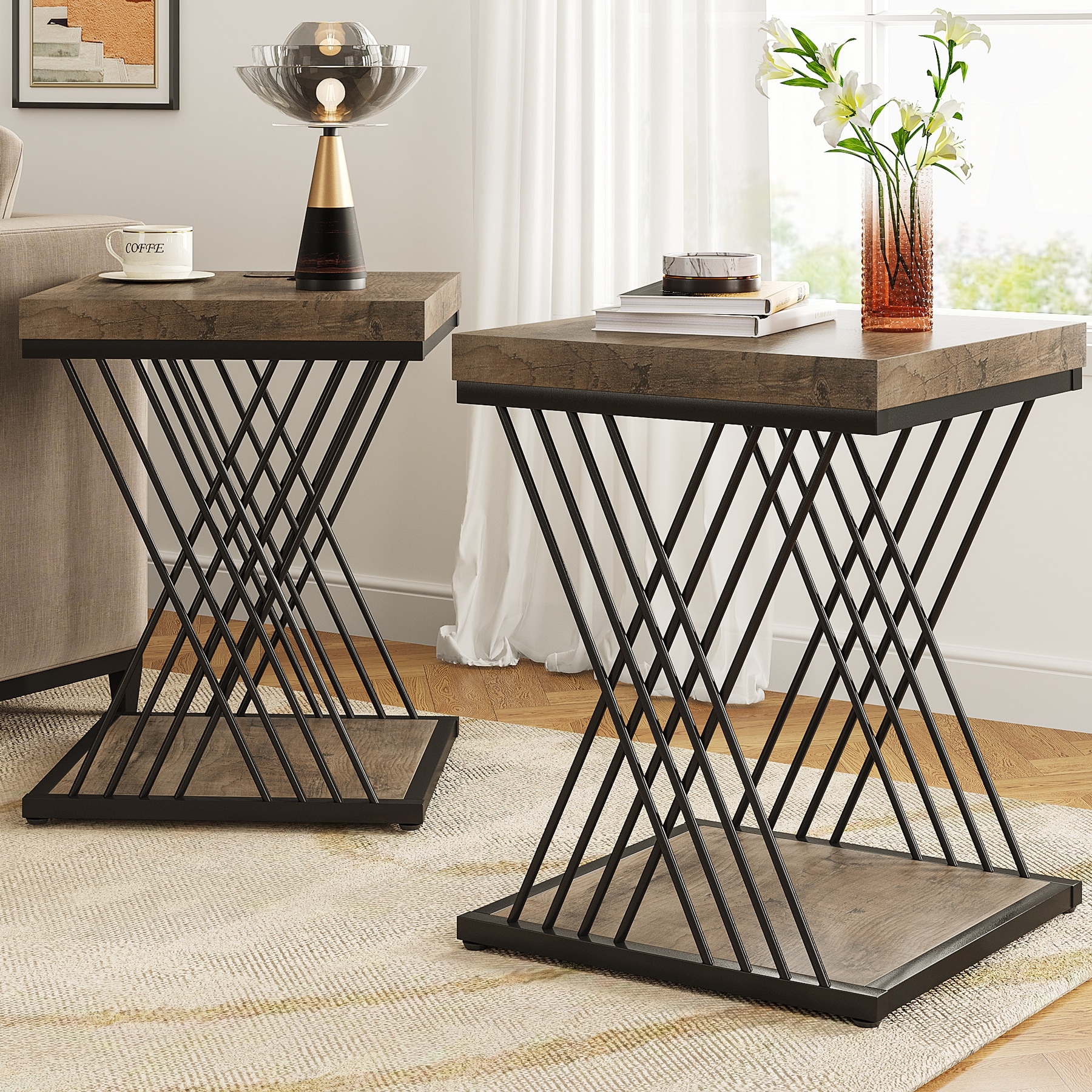 Square Side End Table for Living Room, Nightstand for Bedroom