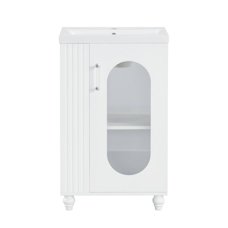 Freestanding Bathroom Vanity with Sink, Storage Cabinet with Oval Glass Door, Toilet Paper Holder and 2-tier Shelves