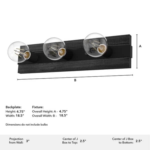 dimension image slide 1 of 2, Hunter Donelson 3-Light Vanity Wall Light, Damp-Rated, Rustic, Farmhouse