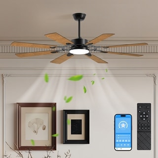 60 Inch Ceiling Fan with Lights and Remote Control, 8 Plywood Blades, 6 ...
