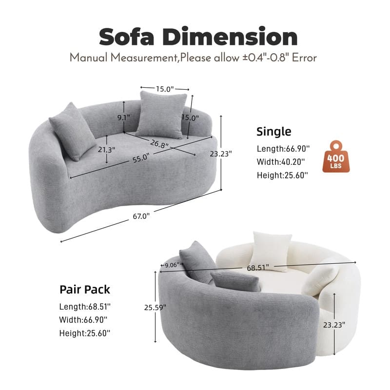 Single S-Curved Chenille Sofa Chair, No Assembly