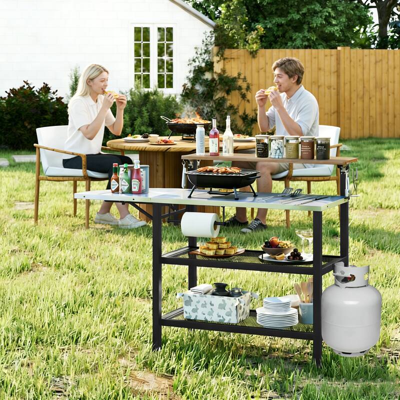 Gymax Patio Bar Table w/Flip-Up Top Foldable Side Table 2 Storage