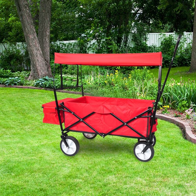 Folding Steel Large Capacity Wagon Garden Cart Shopping Beach Cart - Red