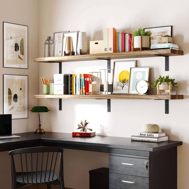 Wallniture Cervo Floating Shelves, Wall Bookshelves, 60" or 72'' Long, 11.25'' Deep, 1.5'' Thick Wood Board, Burnt
