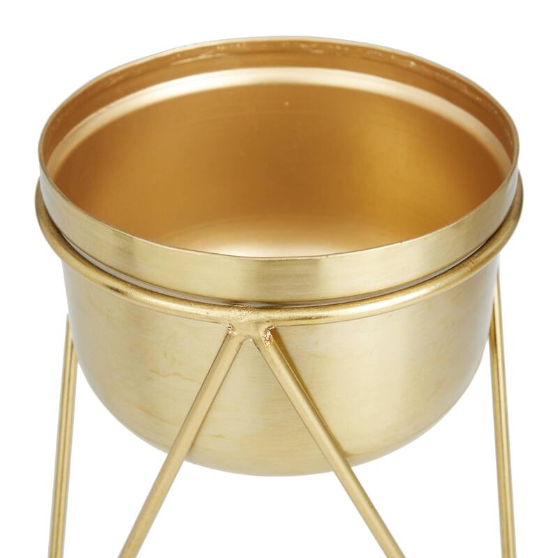 Metal Indoor Outdoor Planter with Removable Stand - Set of 2 Silver, Dark Gray, Gold - CosmoLiving by Cosmopolitan