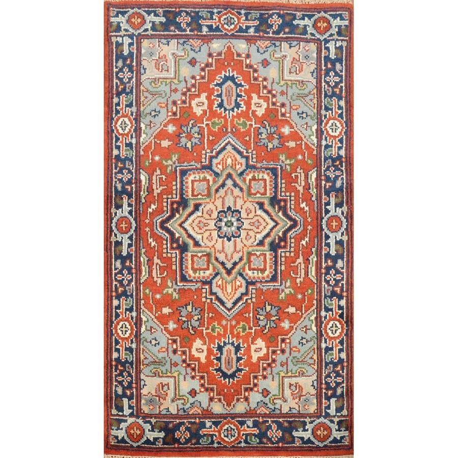 Hand Knotted Oriental 100% Wool Carpet Traditional Medallion Oranges & Rust Heriz (serapi) Area Rug - 5' 1'' X 3' 0''