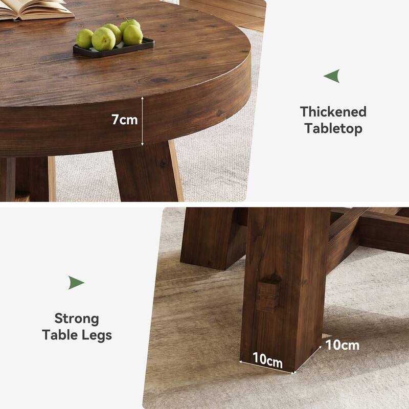 31.5-Inch Solid Wood Coffee Table, Round Center Table for Living Room, Apartment