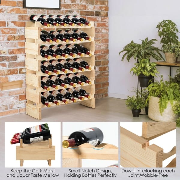 Shop Gymax 36 Bottle Modular Wine Rack 6 Tier Stackable Wooden Display Shelves Wobble Free Natural On Sale Overstock 30088517