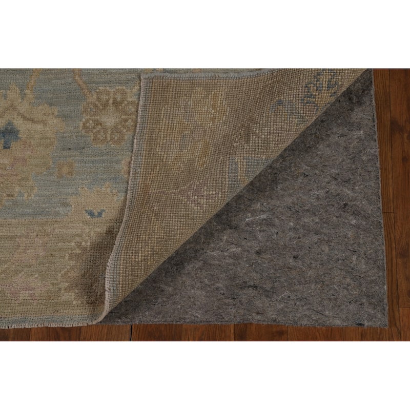 Vegetable Dye Blue Oushak Turkish Runner Rug Hand-Knotted Wool Carpet - 3'1" x 11'8"