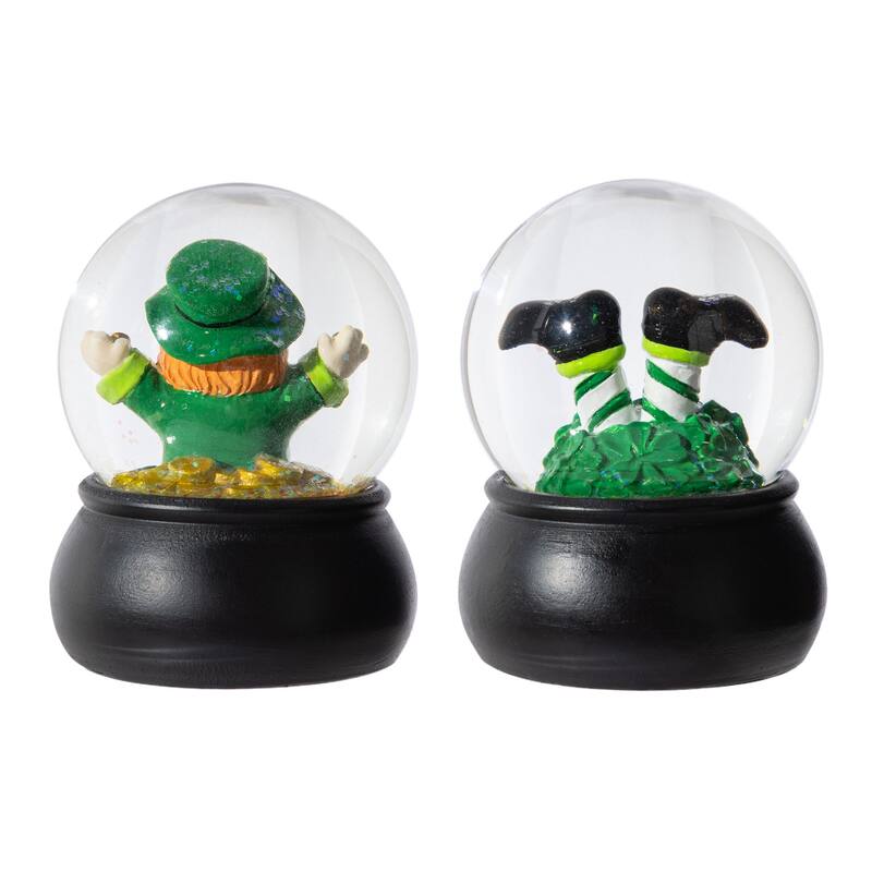 Glitzhome 3.5"H Set of 2 65mm St.Patrick's Resin Leprechaun Waterglobes