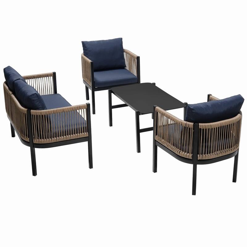 4-Person Outdoor Sofa Set with Removable Cushions for Garden Backyard and Balcony Entertaining Comfort
