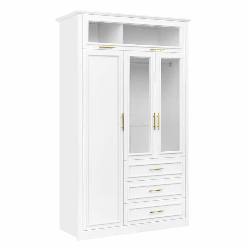 4-Door Wardrobe Armoire Closet with LED Lighting and 3 Drawers