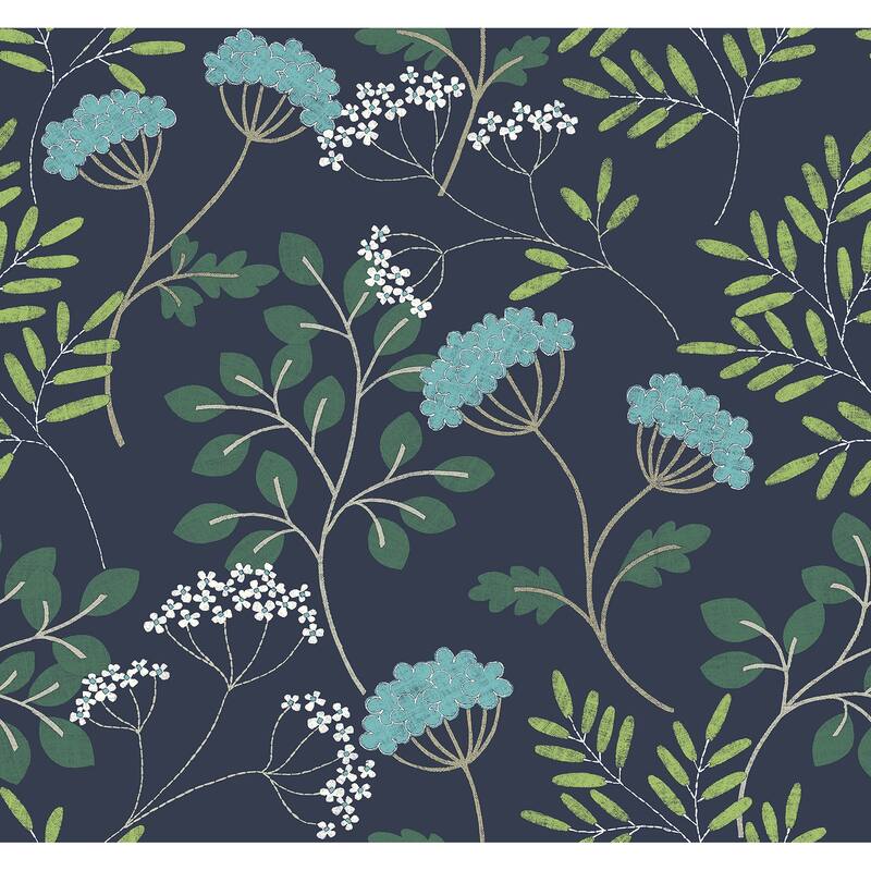 Scott Living Sorrel Navy Botanical Wallpaper
