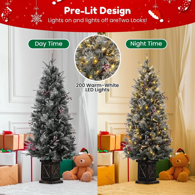 2PCS 4.5ft Pre-Lit Christmas Tree with X Shape Potted Base