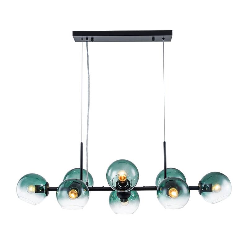 Modern 8-Light Glass Globe Linear Sputnik Island Chandelier Semi Flush