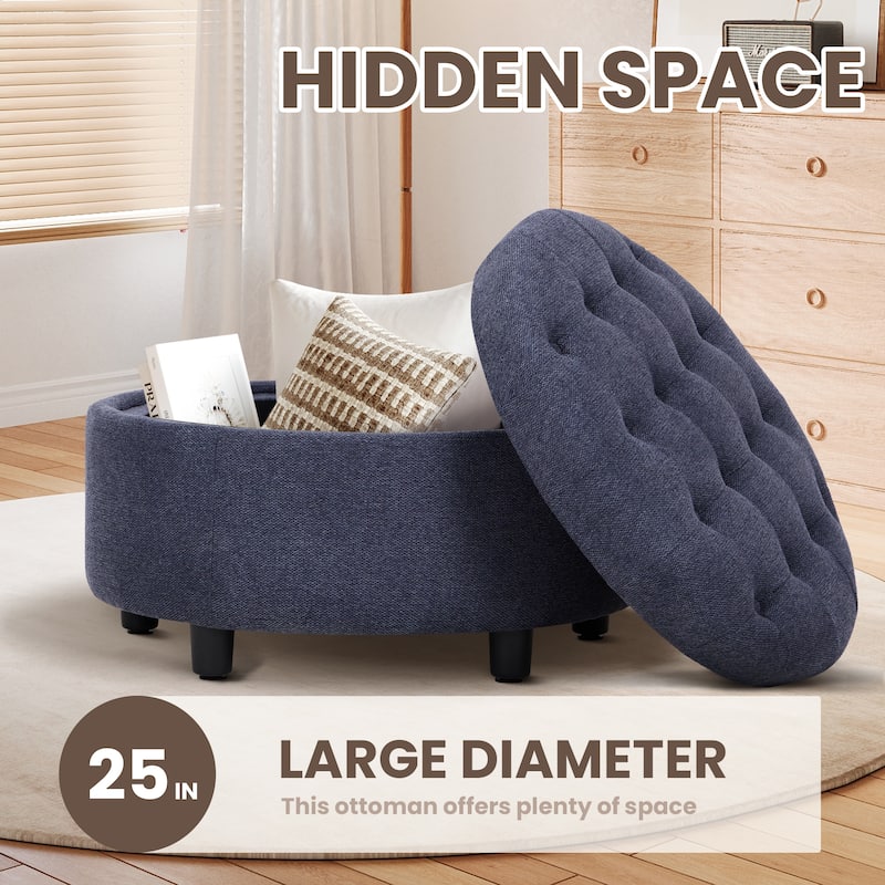 RENEWLINE Fabric Storage Ottoman with Tray Lid - Footrest & Hidden Storage for Living Room​