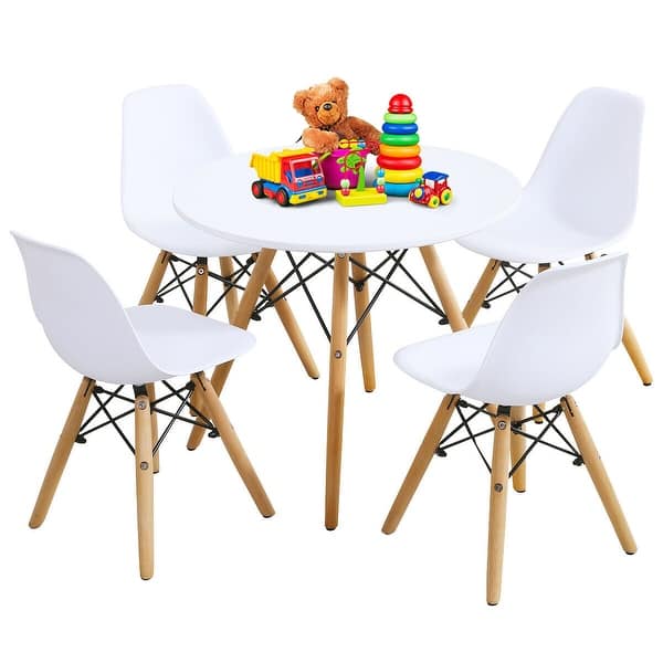 slide 2 of 10, Gymax 5 Piece Kids Table Set Round Table w/ 4 Armless Chairs White White