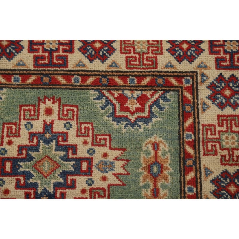 Green Kazak Runner Rug Handmade Wool Carpet - 2'8" x 9'7"