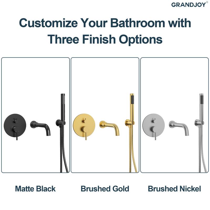 GRANDJOY Wall Mounted Tub Shower Faucet Set with Rotating Bathtub Spout and Handheld Shower