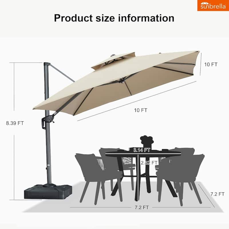 PURPLE LEAF 10/12 ft Square Heavy Duty Large Offset Hanging 360°Rotation Patio Cantilever Umbrella with Base