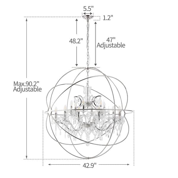 dimension image slide 1 of 2, 18-light Orb Design 43" Chandelier With Clear Crystals