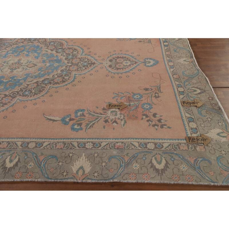 Hand Knotted Oriental 100% Wool Carpet Traditional Medallion Coral Tabriz Area Rug - 11' 11'' X 8' 8''