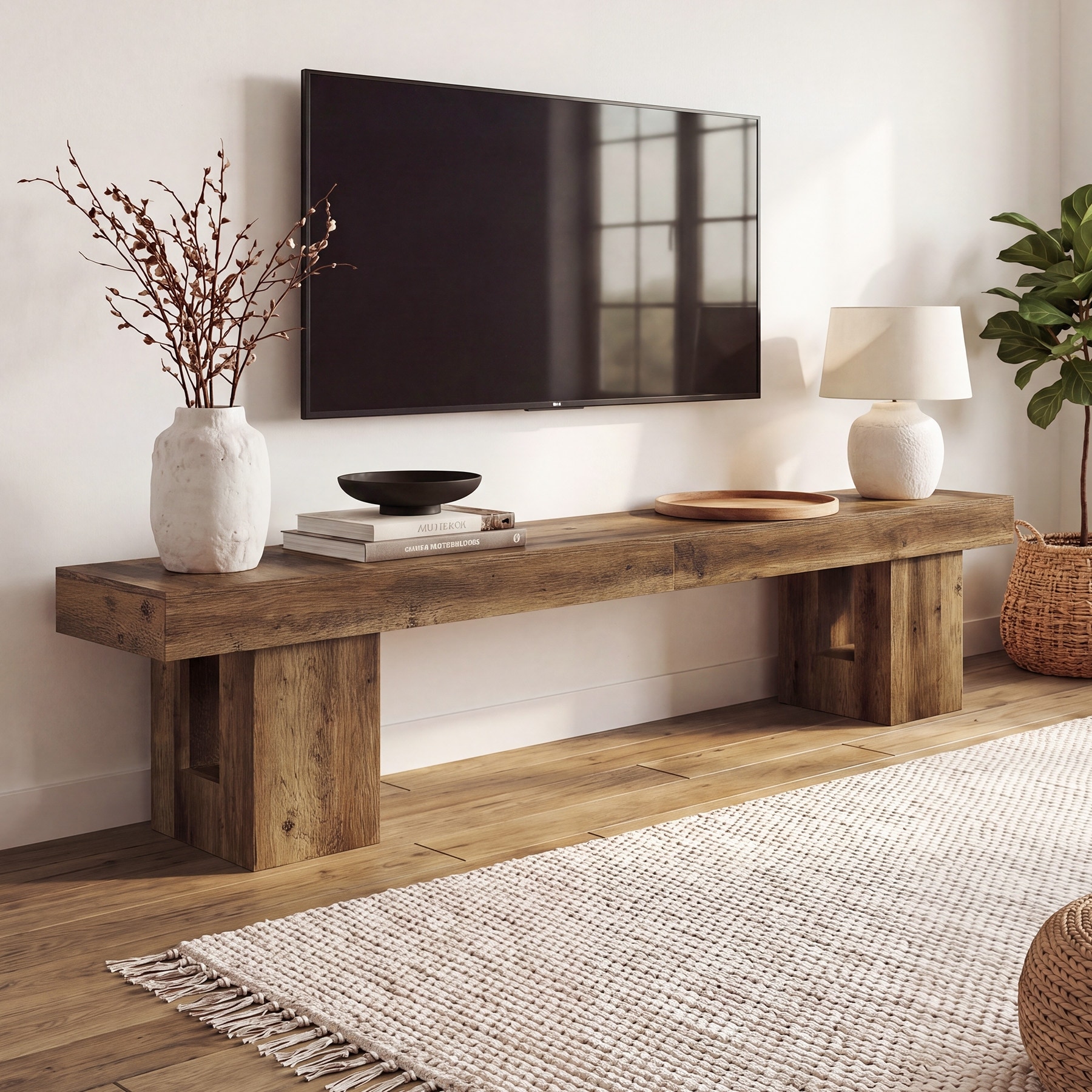 83" Extra-Long TV Stand, Modern Rustic Media Console, Light Brown - 82.68" W x 13.78" D x 19.69" H