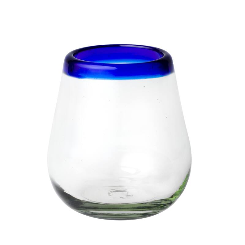 10 Strawberry Street Cobalt Rim Handlown Mexican Glassware, set of 6