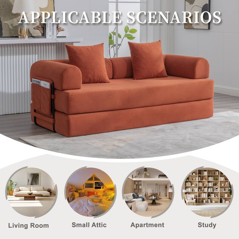 Homylin Convertible Foldable Sofa Bed with Metal Frame, Corduroy 2-Seat