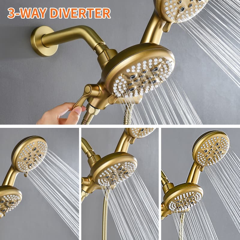 Wall Mount Shower Faucet with Handheld Shower Brass 5-Setting Spray Dual Head Shower System with Rough-in Valve
