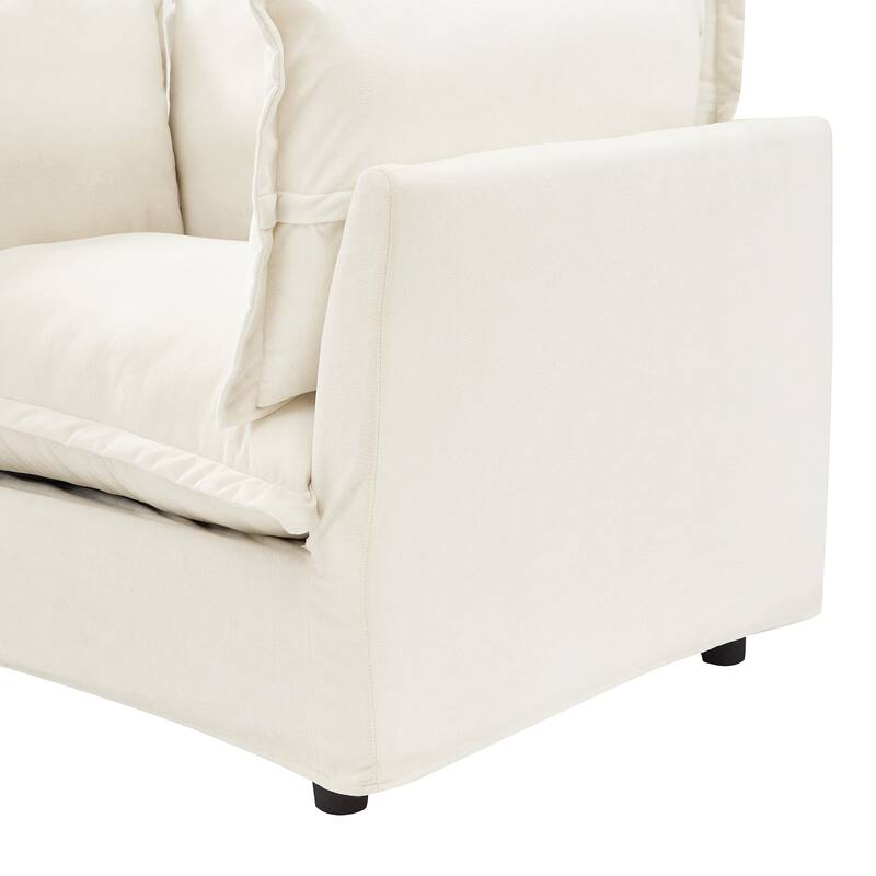 Modern Armchair Sofa 47" Cozy Upholstered Sofa Chair with Movable Ottoman, Wide Seat, Curved Armrests and Soft Pillows